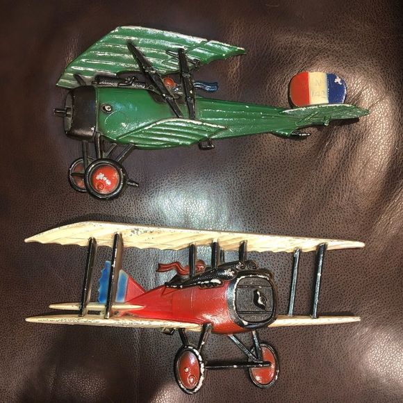 VINTAGE 1970’s Metal Airplane Wall Art Green Biplane with French Flag - Picture 8 of 15